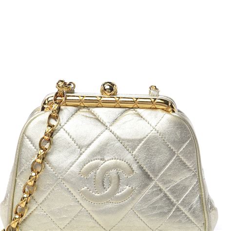 chanel kisslock|CHANEL Metallic Lambskin Quilted CC Kiss Lock Evening Clutch .